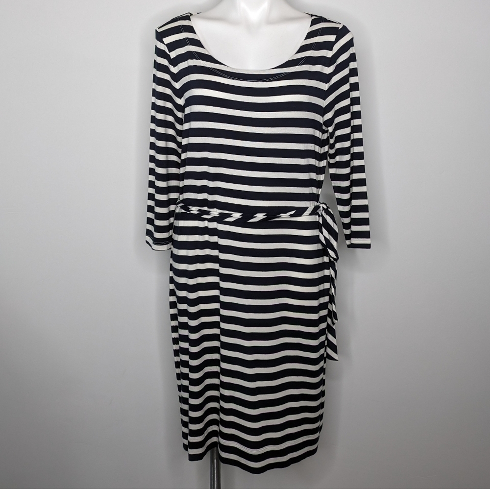 NWT Banana Republic Factory navy blue & white striped knee length dress L - Picture 2 of 8